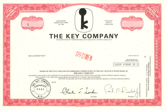 Key Co. - Stock Certificate